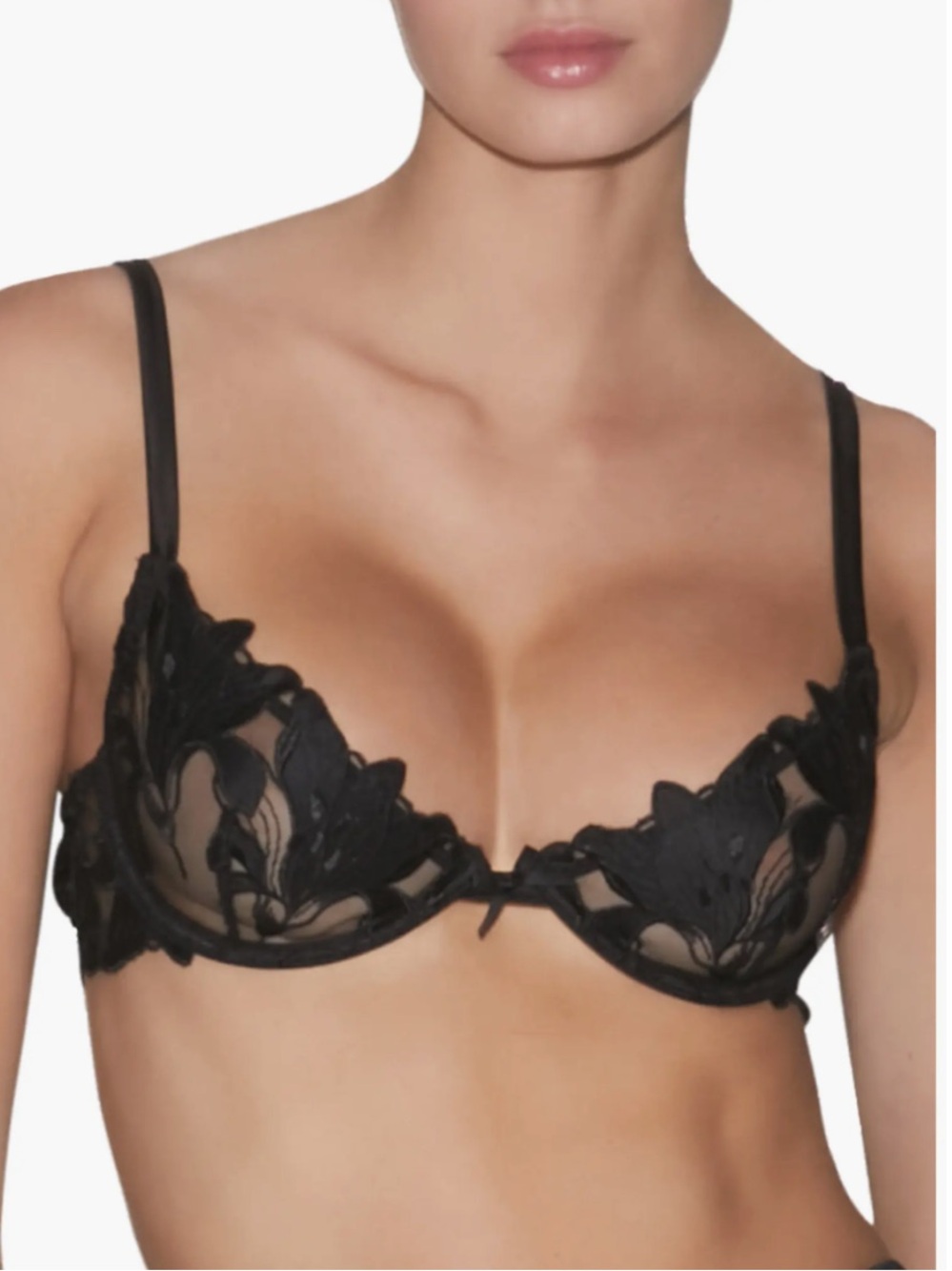 FLEUR DU MAL Lily Embroidery Floral Embroidered Plunge Demi Bra Sexy Feminine